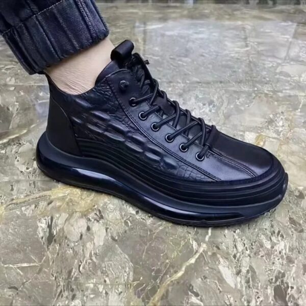 Men's winter thick bottom casual shoes light luxury fashion Air Cushion Cowhide Crocodile Print Sneakers Height Lifting Non-Slip